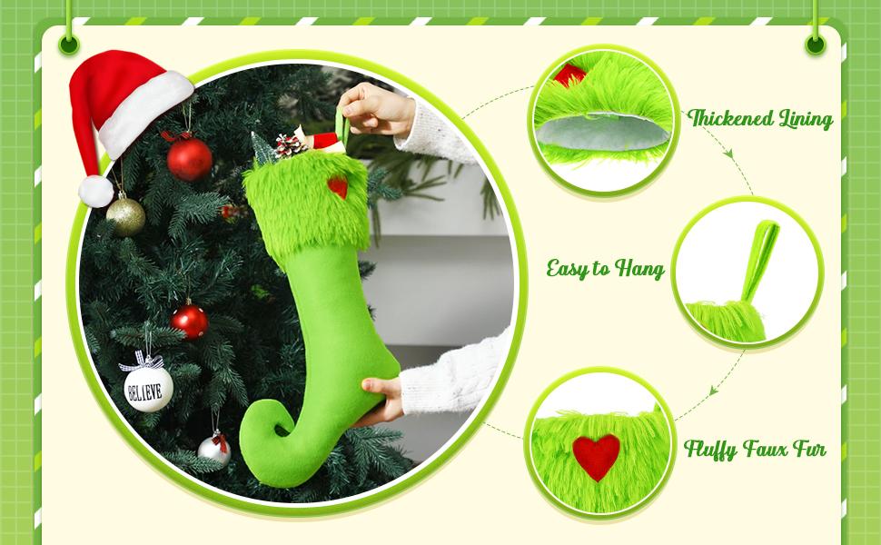 Christmas Clearance Sale Christmas Stockings 24/4 Pcs Cute Large Capacity Funny Green Furry Christmas Decor Mini Dot Xmas Stockings Candy Bag Green Christmas Monster Decoration Home Door Wall Fireplace Stocking Stuffer Burr Basket Christmas Gifts