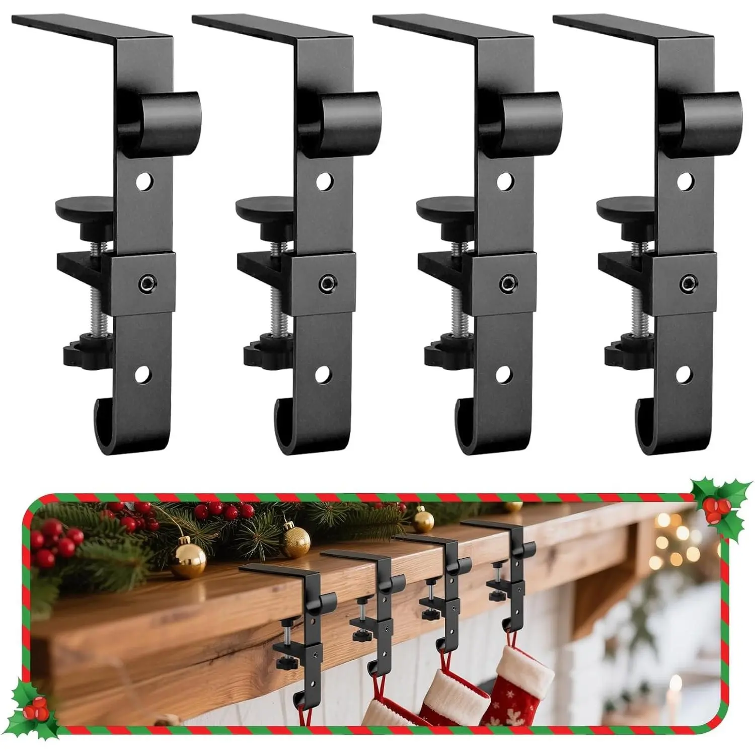 Stocking Hangers for Mantle,2 in 1 Adjustable Christmas Stocking Holder