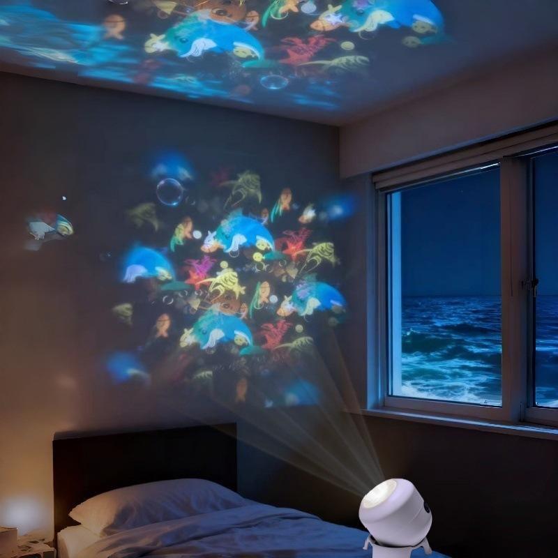 Rotating Projection Lamp, Plug-And-Play No Extra Cables, Stable Base, Cozy Home Decor, Ocean Series, Snowflake Series, Snowman Series