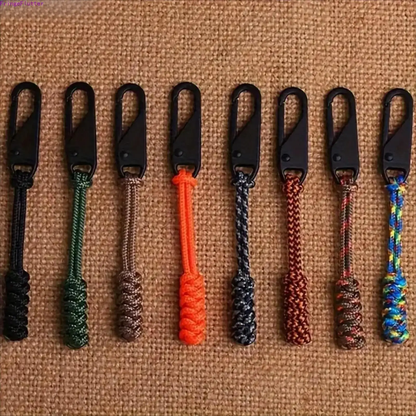 8-Pack 3.9in Replaceable Zipper Pull Heads - Multi-Color Braided Umbrella Cord Sliders, Polyester Cord Core, Durable Metal Heads, Universal Repair Accessories for Backpacks, Gear, Hiking, Outdoor Grip (Version 2)