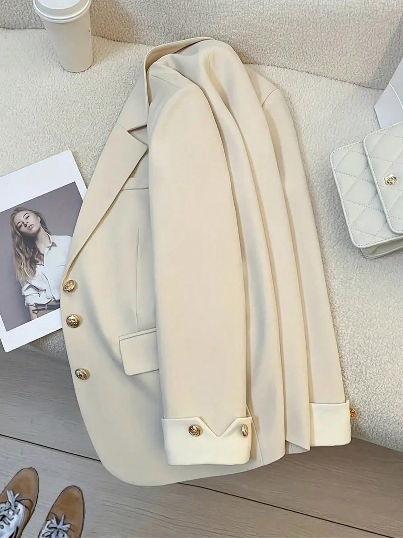 Elegant Women's Solid Color Office Jacket, Daily Commute Workwear, Stylish Ladies' Suit Coat, Fashionable Career Wear