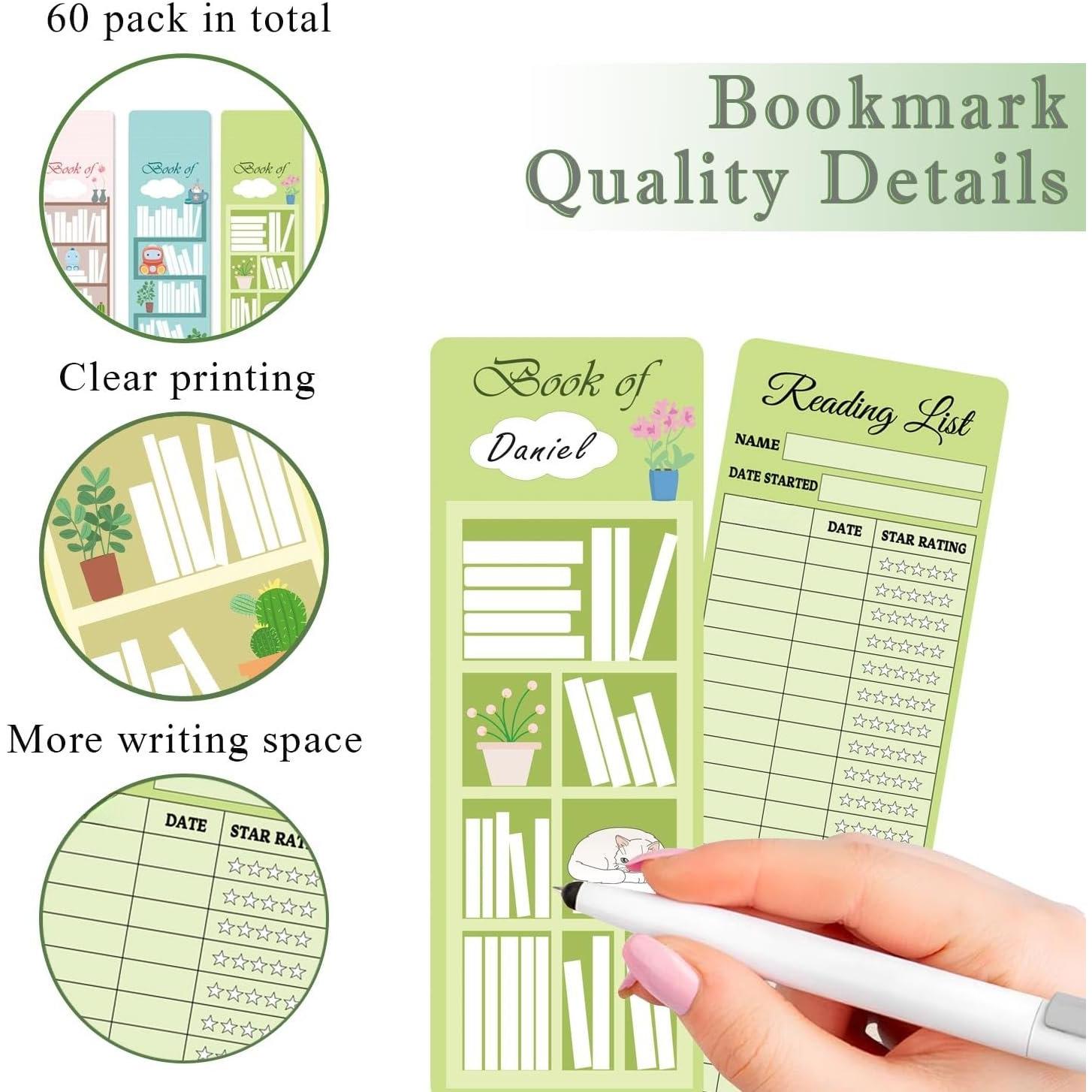 60 count Reading List Bookmark Bookshelf Design Bookmarks 3x8 Inch 2025 Personal Libraries Reading Page Cards Bookmarks Book  Notecards Book Accessories for Reading Lovers