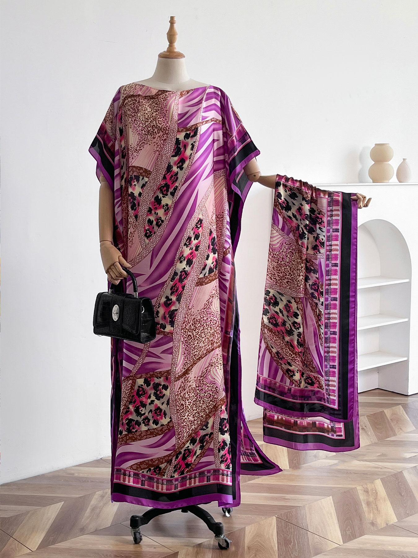 Women's Leopard Print Long Sleeve Kimono & Scarf Set, Casual Open Front Outerwear & Shawl, Ladies Clothes for Beach Vacation, Beach Swimsuit Cover, Womenswear, Leopard Pattern