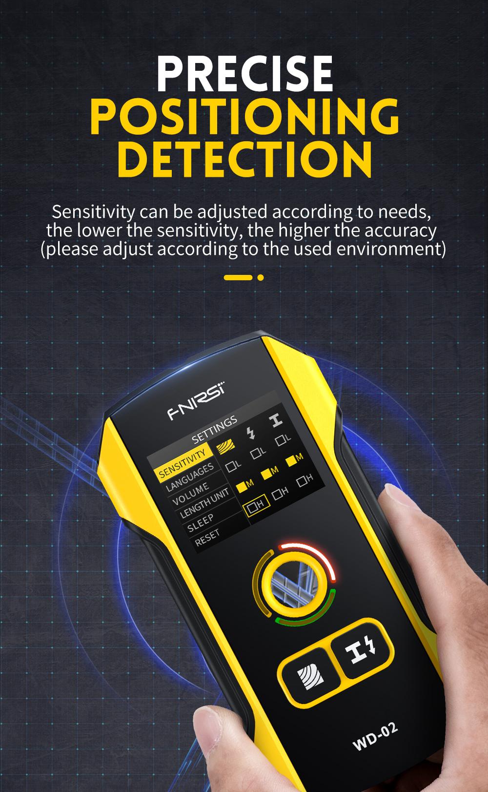 FNIRSI WD-02 Wall Detector Stud Finder Portable Precise Positioning TFT Display AC Live Cable Wires Metal Wood Stud Wall Scanner Tool Hardware with Clear Depth Gauge and Audible Alerts
