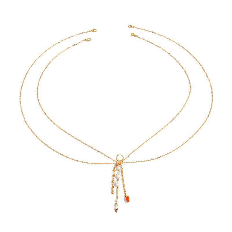 Sexy Metal Pearl Shell Pendant Chest Chain for Women Girls Fashion Gold Color Sun Multilayer Tassel Body Chain Bikini Jewelry