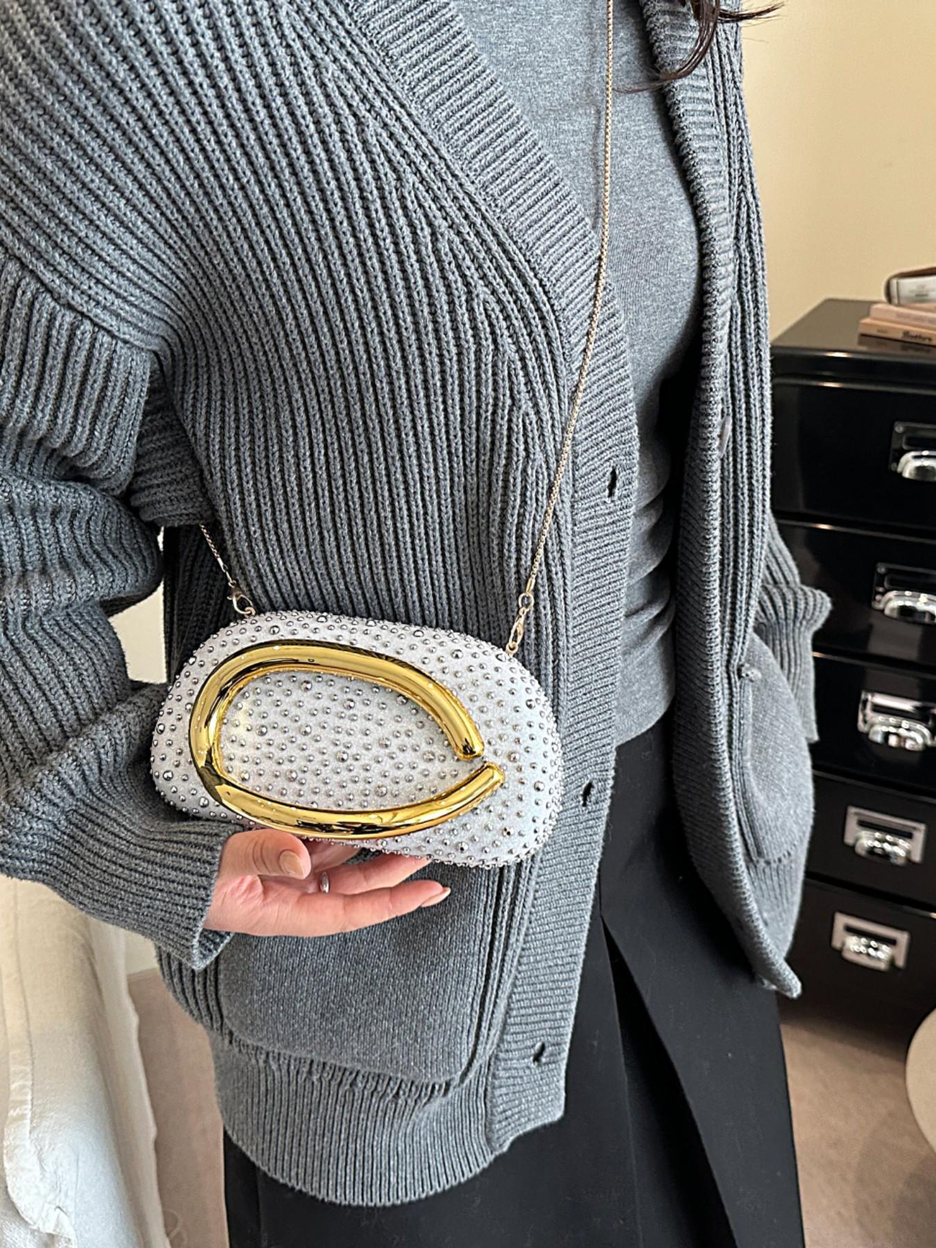 New Flashy Rhinestone Shoulder Bag, Crystal Decor Top, Spacious Interior, Chain, Y2K Style, Perfect for Parties, Nightclubs, Concerts