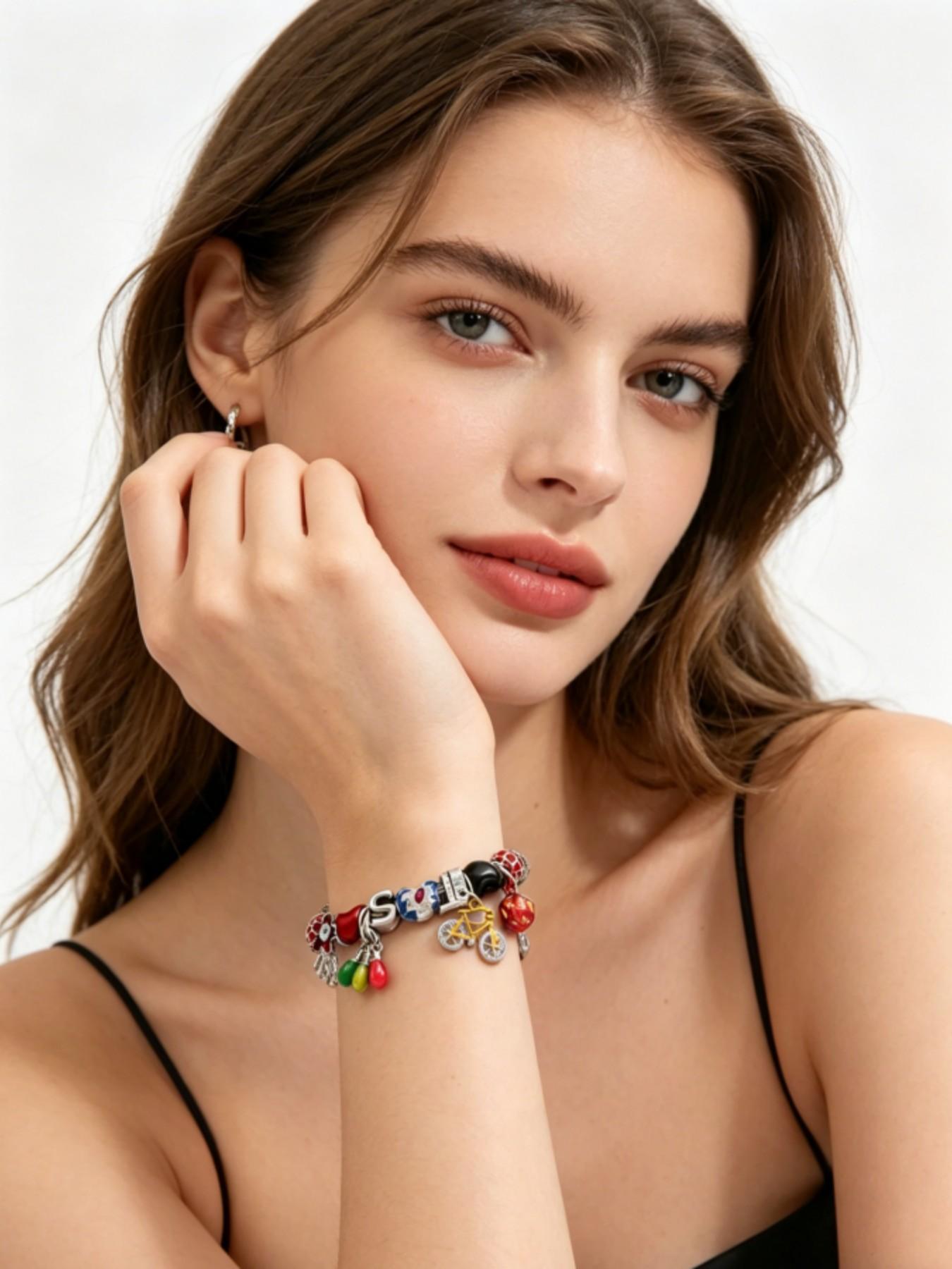 Retro DIY Stranger Things Inspired Multi-Pendant Beaded Bracelet, Heart Charm Bracelet, Strange Colorful Charm Trendy Jewelry, Aesthetic Fan Gift, Friend Gift, Special Bff Gift, Interest Gift