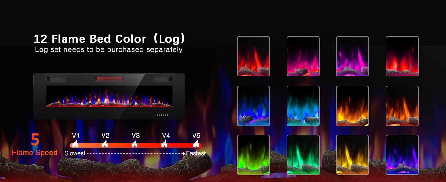 R.W.FLAME Electric Fireplace Inserts, in-Wall Recessed and Wall Mounted 750/1500W Fireplace Heater, Touch Screen, Remote Control with Timer, Adjustable Flame Color and Speed, 30"~68", Black
