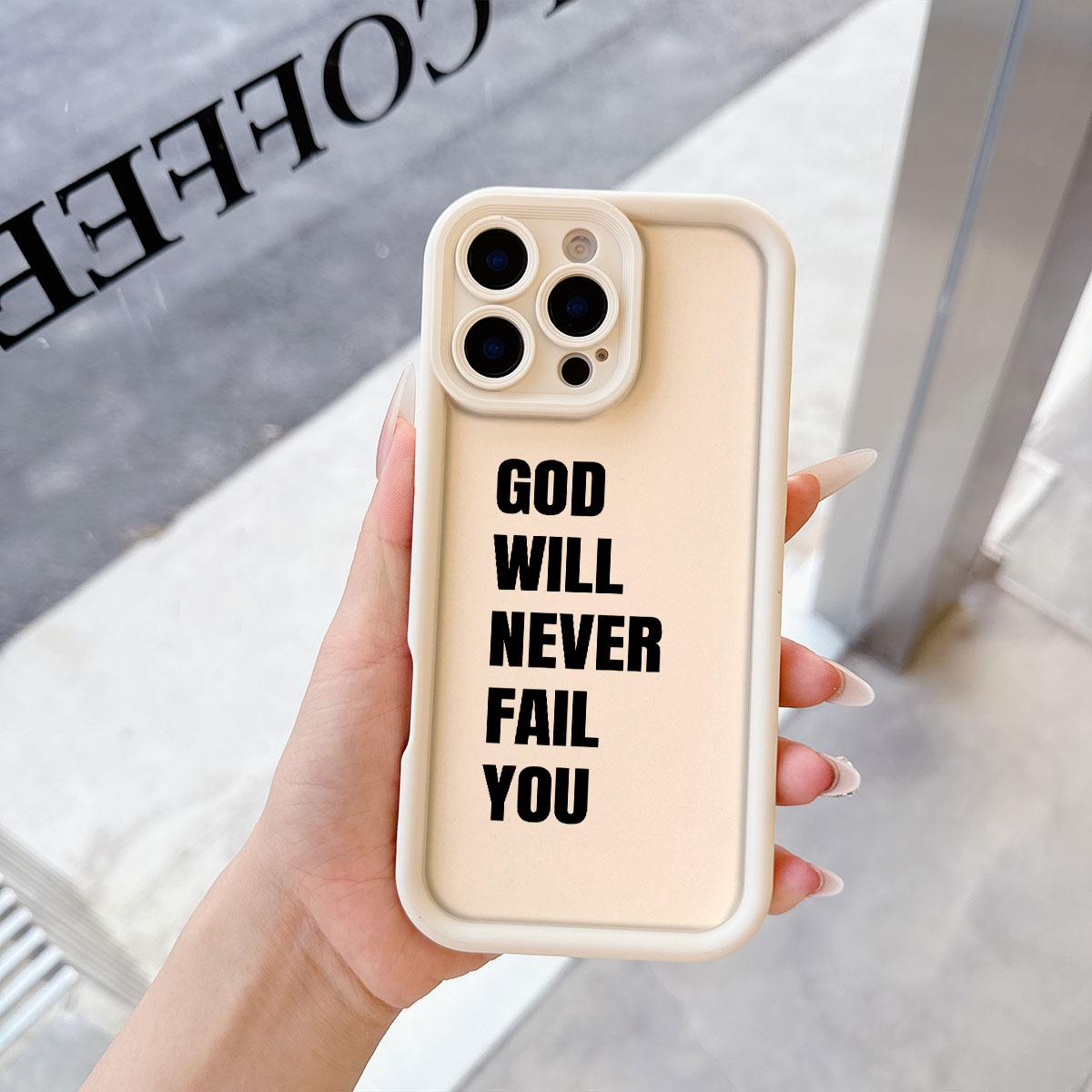 GOD WILL NEVER FAIL YOU  Bible Verse Phone Case | Black Aesthetic Shockproof Cover for iPhone 11 12 13 14 15 16 17 Pro Max Plus