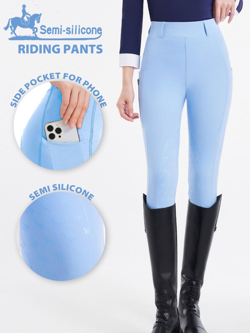 Women's Horse Pattern Pocket Silicone Riding Pants, Lightweight Breathable Comfortable Equestrian Pants, Ladies Sportswear for Riding