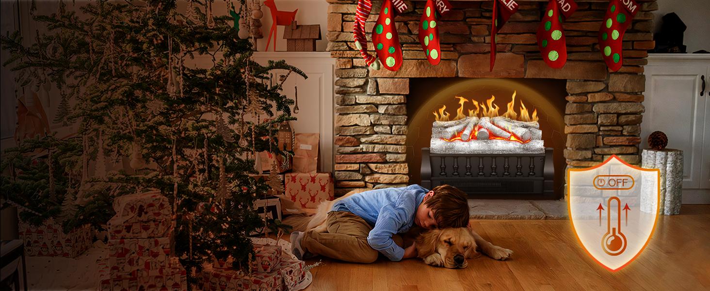 R.W.FLAME Electric Fireplace Log Heater,Remote Control, Adjustable Flame Brightness, Realistic Ember Bed, Overheat Protection, For Home and Office, 750W/1500W