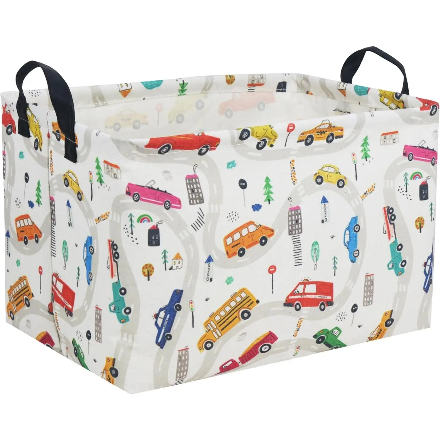 Rectangular Fabric Organiser - Open Bin with Handles, Car Theme Room Storage & Car Organizer Basket for Home Decor