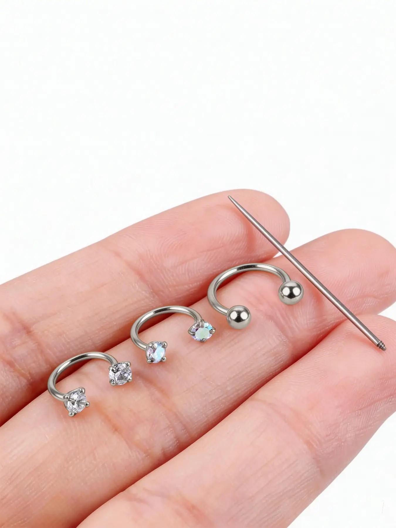 Cute Horseshoe Nose Ring, Gold Silver Nose Rings Hoops with Double CZ Gems, Hypoallergenic Septum Ring for Women Men, Small Cartilage Helix Tragus Daith Labret Piercing Jewelry 20G/18G 8mm Helix Pierced Ring