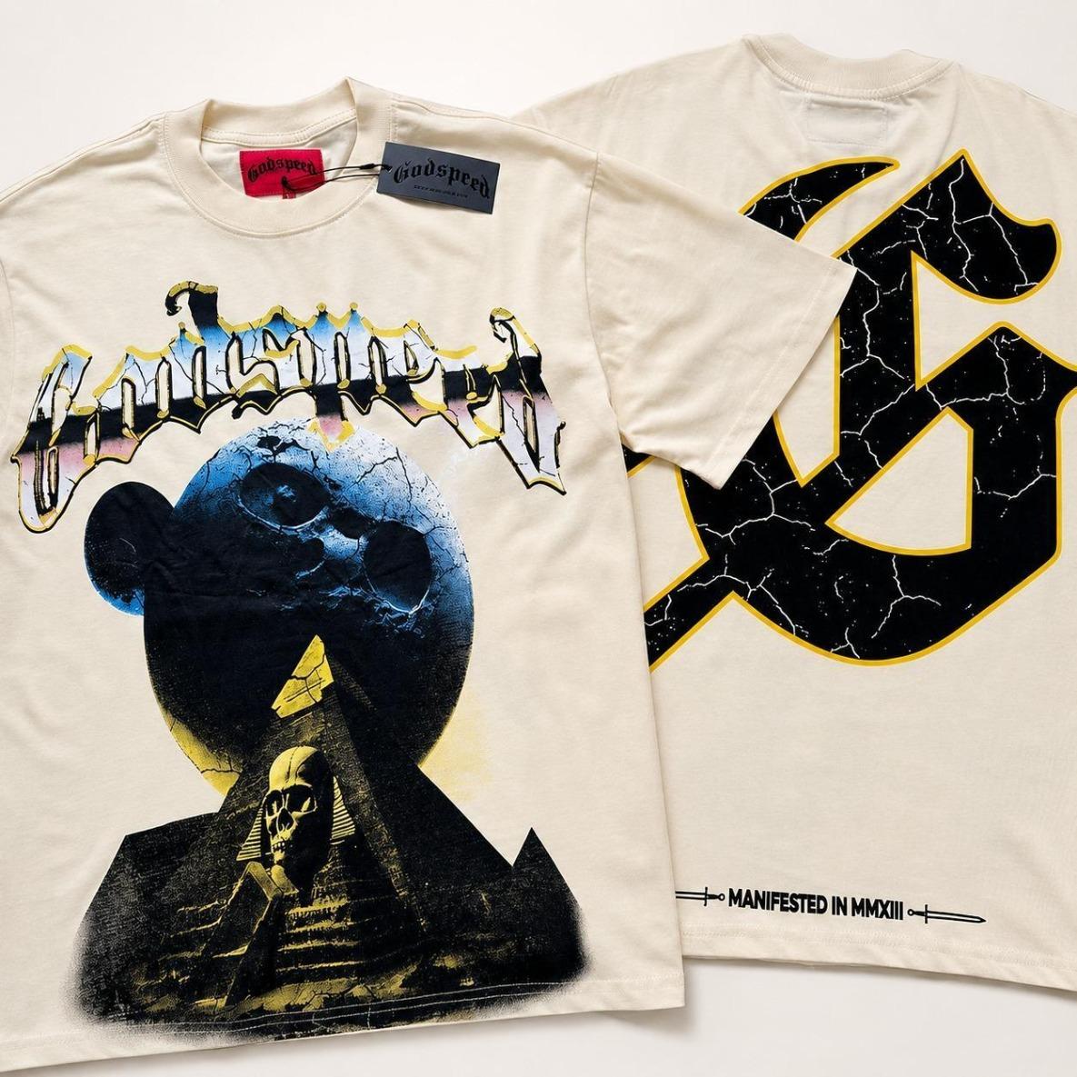 GODSPEED T-shirt Letter Print Short Sleeve Hip Hop Tees Men Couple Style GOD SPEED Round Neck Loose Cotton Casual Tee Streetwear Graphic T Shirt Vintage Tees 2000s Shirts