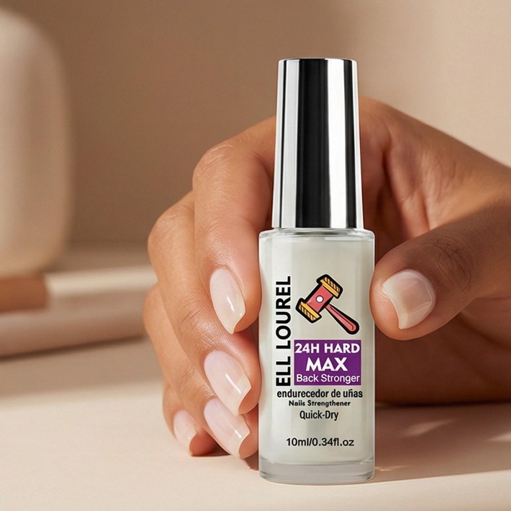 ELL LOUREL 24H HARD MAX Back Stronger Nail Strengthener, 10ml Quick-Dry Nail Hardener, Maximum Strength Formula for Long-Lasting Hardness, Prevents Breakage & Damage, 24-Hour Protection, Protective Nail Care Treatment, Salon Quality, Nail Lovers Gift