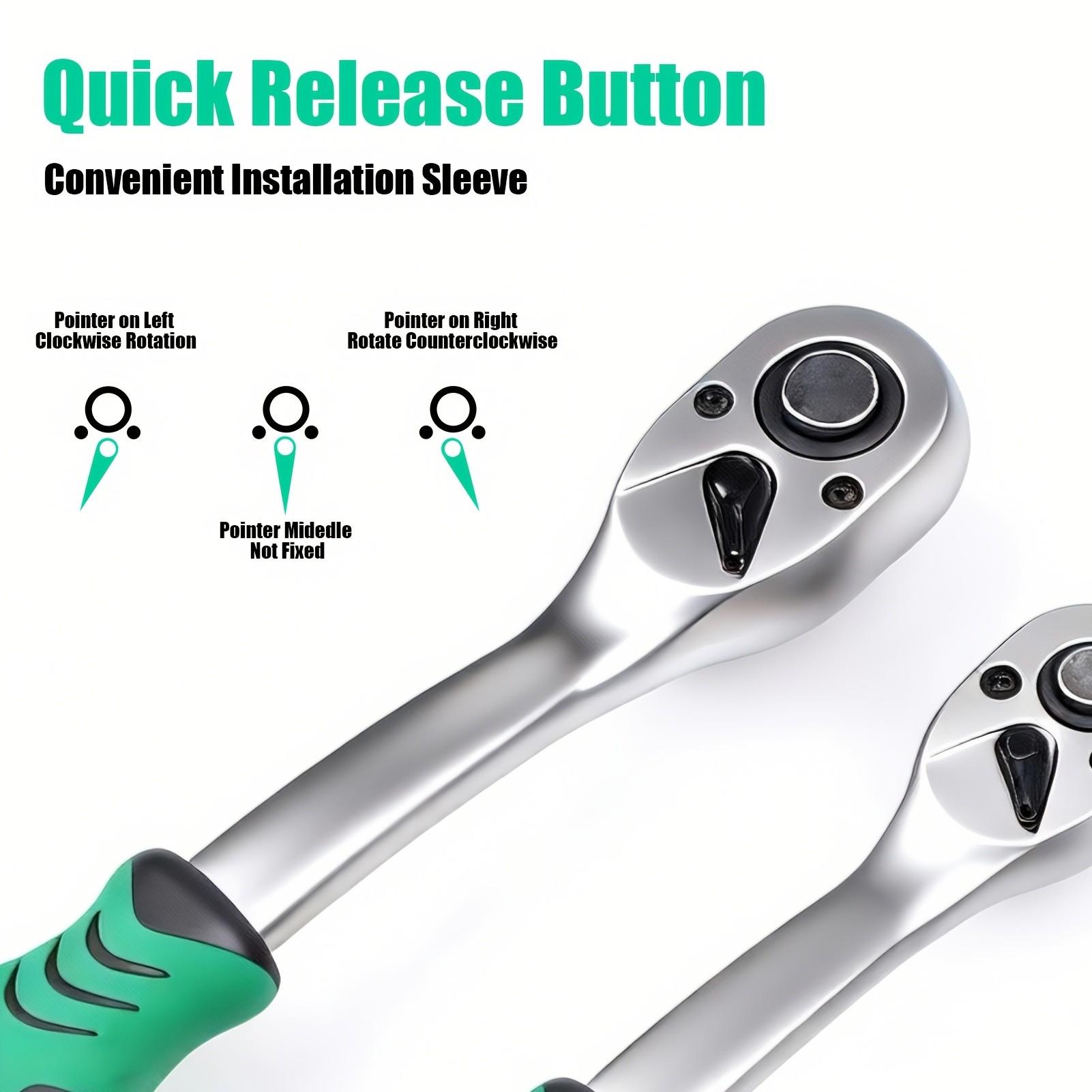 72-Tooth Quick Release Ratchet，1/4" 3/8" 1/2" Drive Socket Wrench, Reversible Ratchet Wrench , Professional Hand Tool for Automotive Repair and Mechanics Use