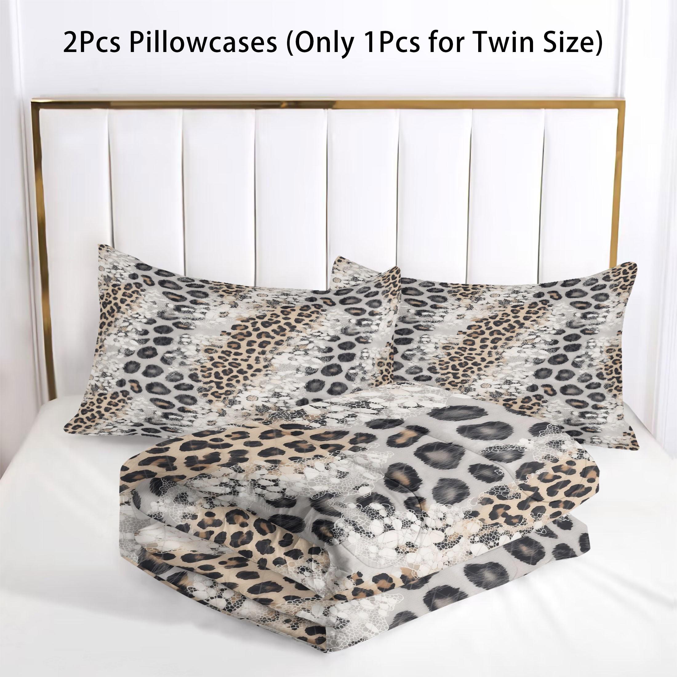2/3Pcs Lace and Leopard Print Comforter Set, Artistic Style Bedding Set, Soft and Comfortable, Available in Multiple Sizes, Suitable for Children'S and Adult'S Room Decor, Decorative Bedsheet Sets