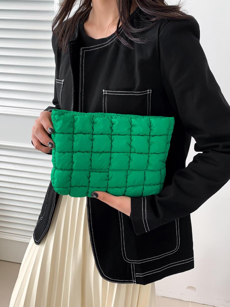 Ladies' fashion quilted plaid convenient makeup bag, casual solid color pleated design lightweight large-capacity storage bag Cosmetic Pouch