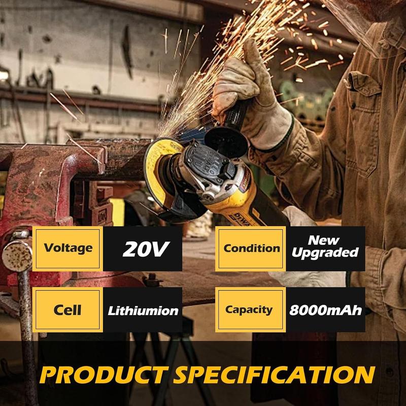 2 Pcs 8000 Mah For Dewalt 20v Batteries  Suitable For Electric Drills, Hair Dryers, Grinders, Car Washers, Etc.! Auto Repair Tools, Gardening Tools, Renovation Tools And Other Tools Of The Same Brand Can Be Used