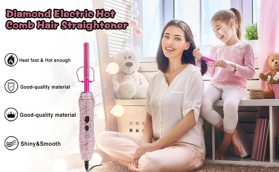 18 Counts Diamond Hot Comb Set Adjustable Temperature Electric Hair Straightener Brush for Wigs Heat Free Styler Multifunctional Styler