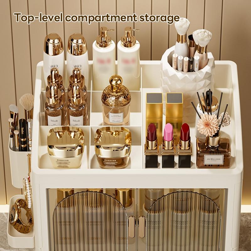 33cm*24.5cm Small Capacity Plastic Storage Cabinet, Magnetic Transparent Double Door, Organizer for Cosmetics and Small Items, Durable and Stylish