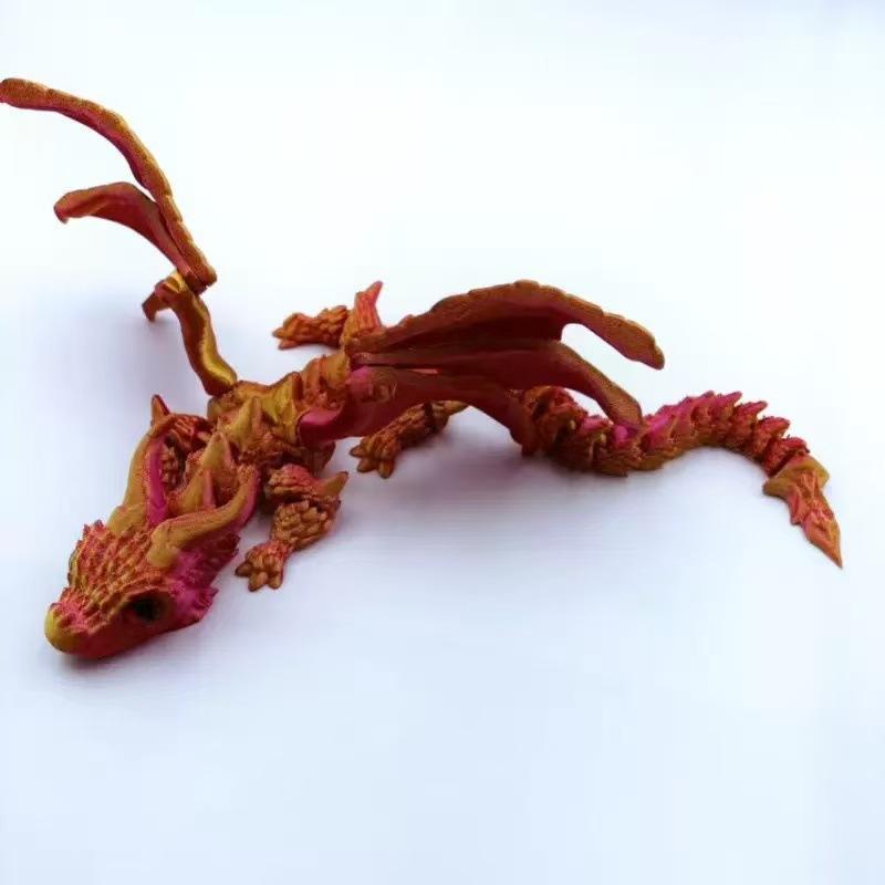 3D Printed Double-Horned Winged Dragon Figurine, Flexible Fully Articulated Multi-Joint Movable Model with Iridescent Gradient Finish, Room Decor, Household Items Decor, Sports & Outdoor Protective Gear Styling Accessory
