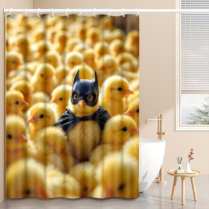 1pc Funny Cartoon Chicken Batman Printed Shower Curtains with Plastic Hooks Shower Curtain for Bathtub Bathroom, Suitable for Home and Hotel Machine Washable Bathroom Decor as Best Gifts for Birthday and Christmas