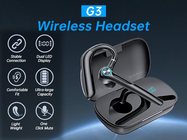 ONE LIFE G3 Driver Bluetooth Headset ENC Dual-Mic Noise Cancel V5.3, 60H Playtime, LED Case. Ideal for Truckers, Office & Driving Handsfree, One-Touch Mute, Secure Fit. Audio Headphone