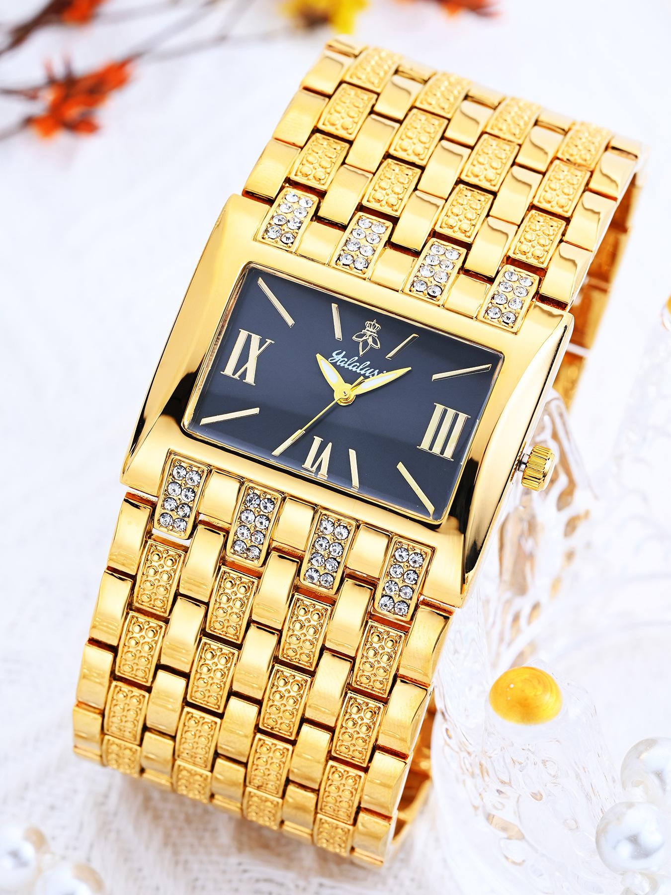 Women's Luxury Gold Square Diamond Watch - Elegant Bling Crystal Encrusted Bracelet with Roman Numerals, Stainless Steel Band, Fashion Dress Wristwatch, Perfect Gift for Her