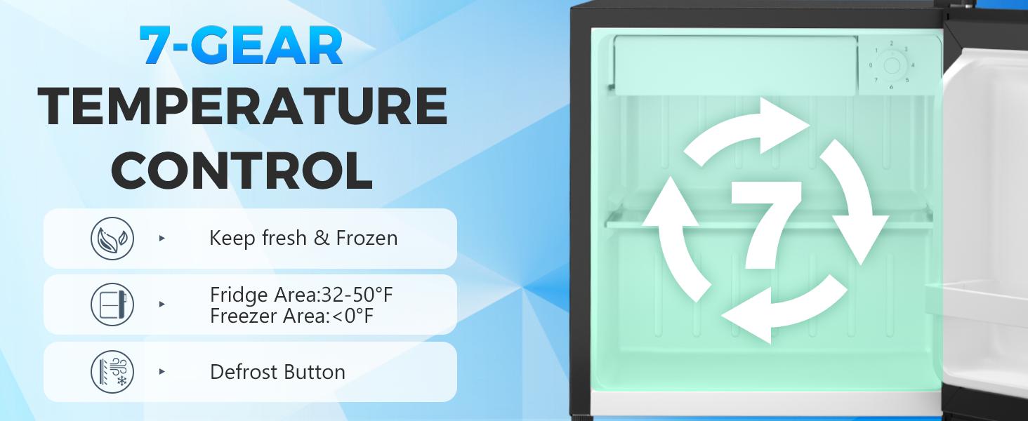 Antarctic Star Compact Refrigerator Mini Fridge with Freezer, Single Reversible Door, Dorm Fridge, Removable Glass Shelf, Defrost Button, for Bedroom, Office, Garage, 1.4 Cu. Ft, Black