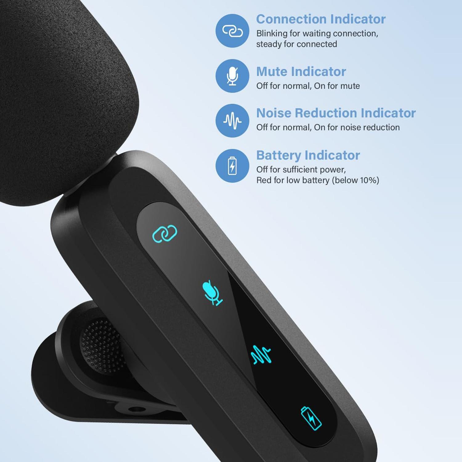 HITOZON Professional Wireless Lavalier microphone for iPhone,Android phone,Wireless Microphone Plug-Play,Lapel Mic for Video Recording,Teaching, interviews,Podcast,Cordless Omnidirectional Condenser Recording Mic for TikTok,YouTube,Vlog