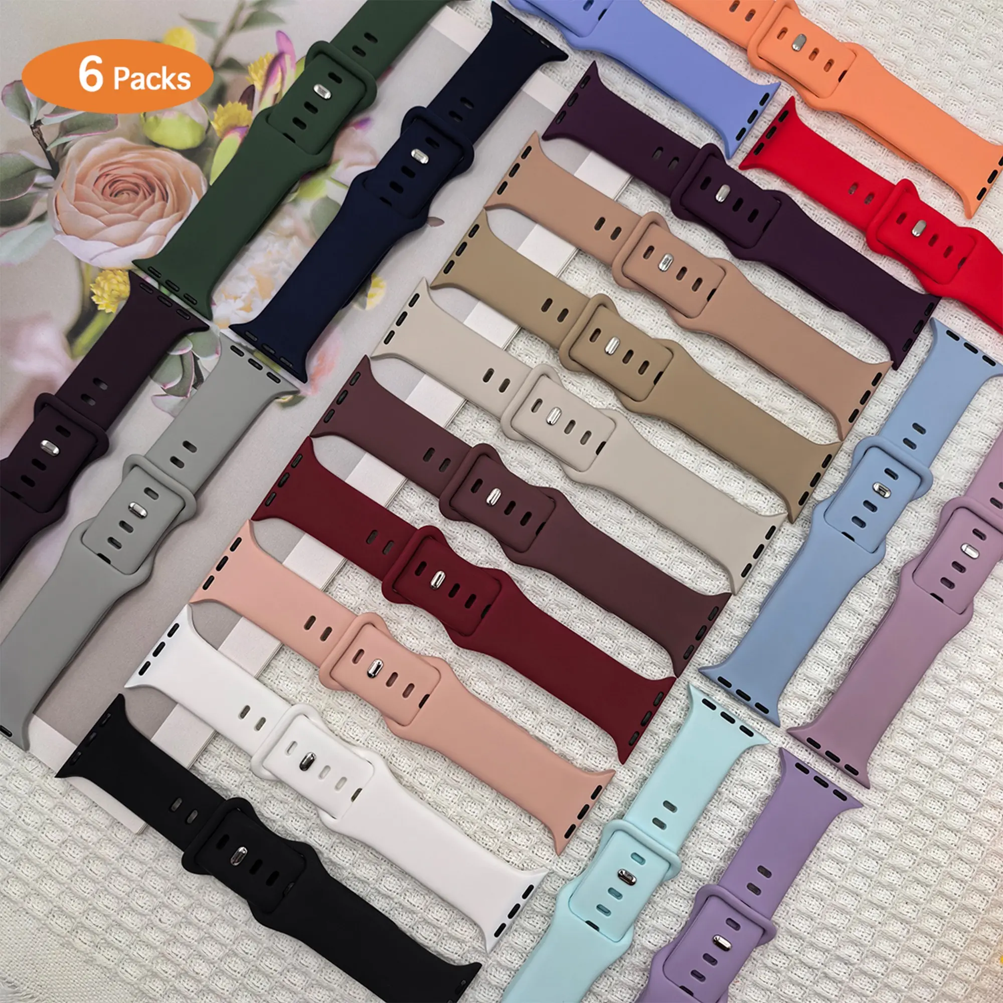 6-Pack Silicone Bands for Apple Watch Series 1-11(Only Watch Band), Smart Watch Accessories, Wearable Accessory, Adjustable Smart Watch Strap for Men & Women, Fits 38mm, 40mm, 41mm, 42mm, 44mm, 45mm & 49mm Smartwatch