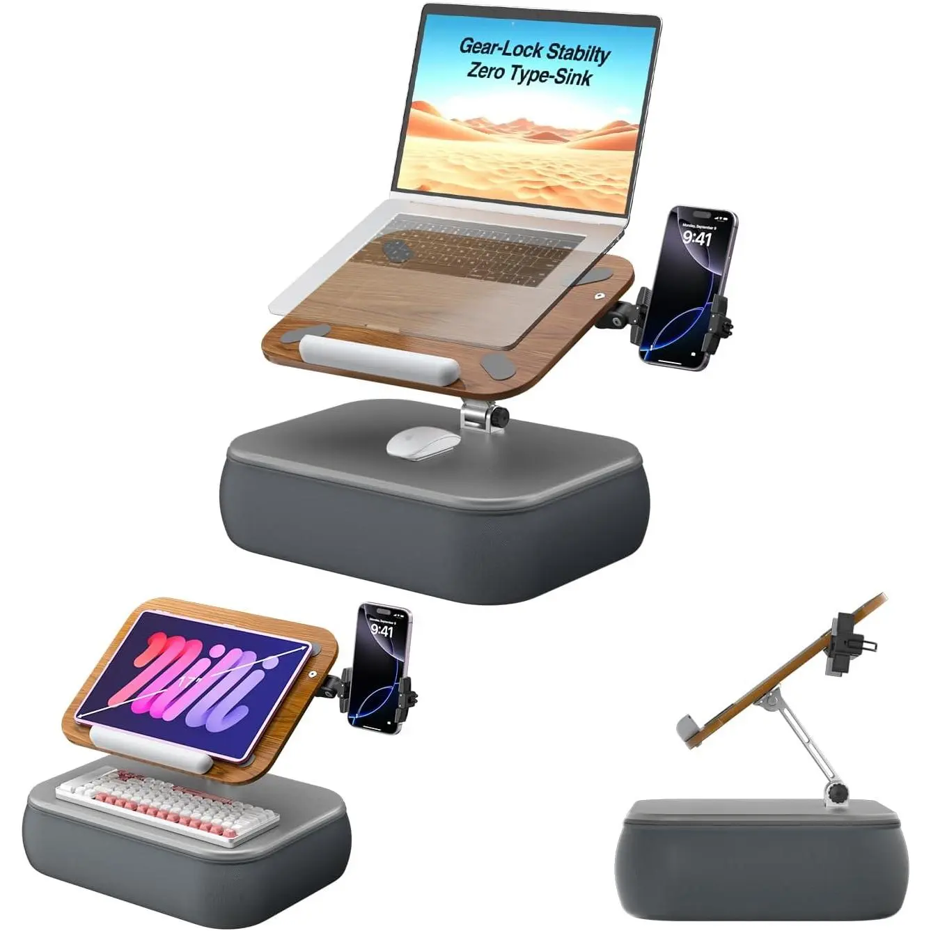 Adjustable Laptop Lap Desk, Laptop Stand with Cushion Pillow for Bed | Height & Angle Adjustable Lap desk with Phone Holder, Bean Bag Pillow, for 4.7-16in , iPad, Tablet, Laptop & Macbook