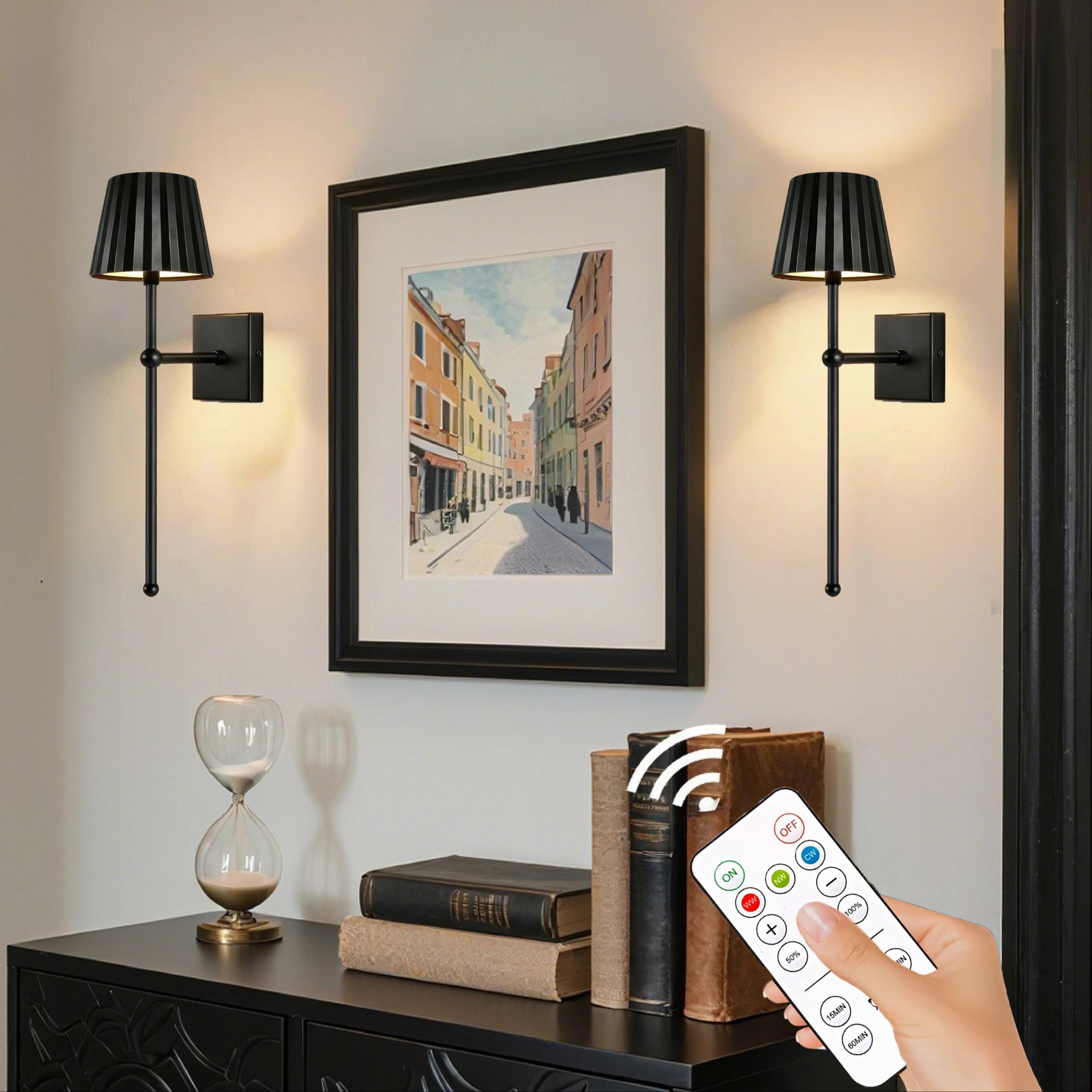Touch Control LED Wall Light Set, USB Metal Wall Lamp with Remote, Dimmable, Timer, 3 Color Temperatures, Rechargeable Battery, Bedroom Living Room Hallway, Home Decor Lighting, Decorative Wall Lamp, Lighting Modes Adjustable, Adjustable Lights