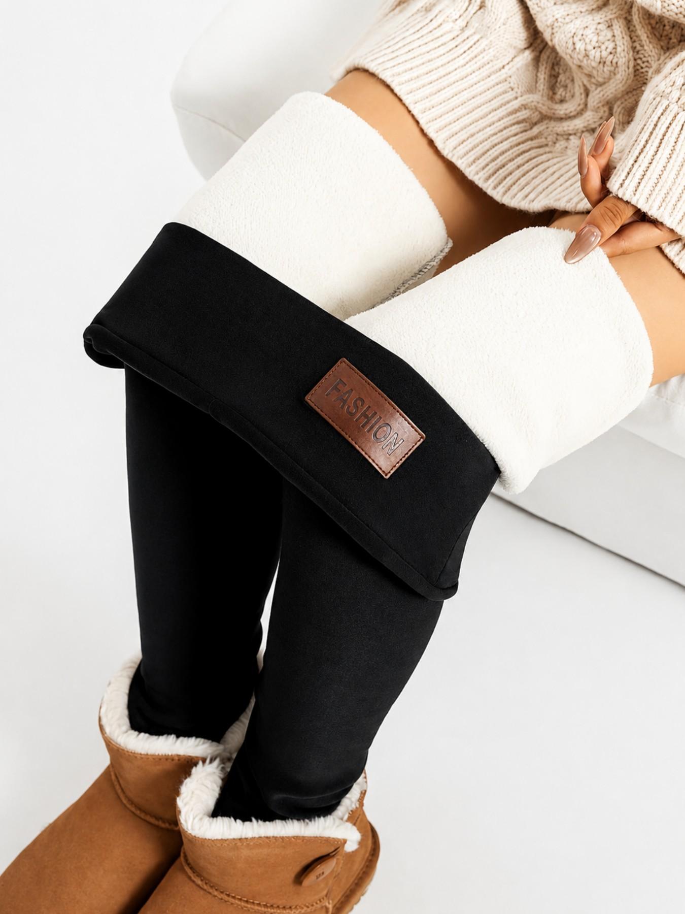 Women's Fleece Lined Thermal Leggings, Winter Warm Stretch Pants with Soft Plush Interior, Elastic Waist Full Length Slim Fit Casual Bottoms for Daily Wear, Walking, Commuting and Cold Weather