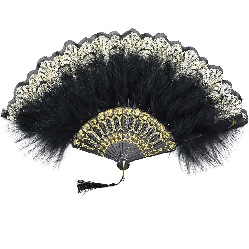 Marabou Feather Fan 20s Vintage Folding Fan Flapper Hand Fan for Costume Dancing