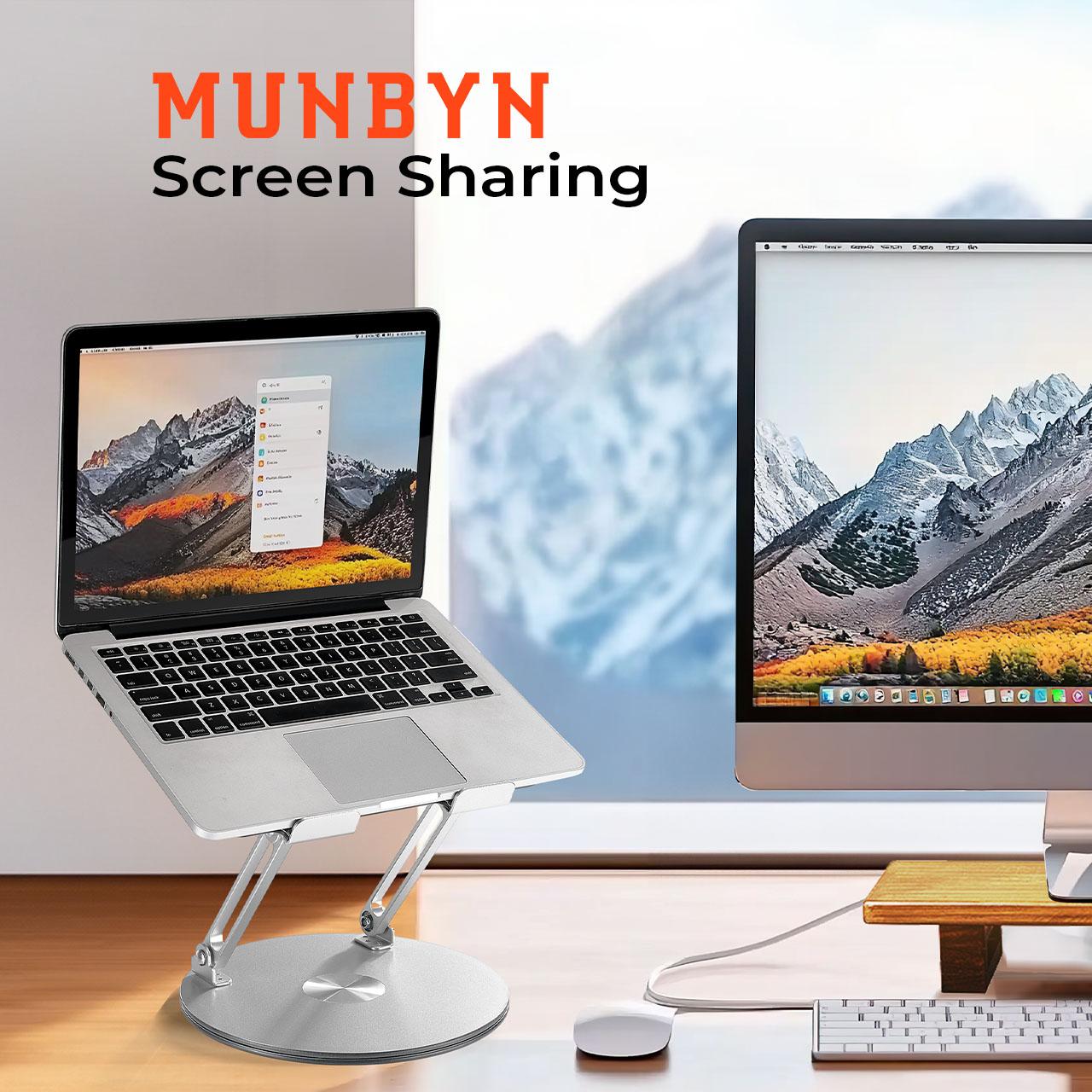 【 MUNBYN 360° Rotating Laptop Stand】Adjustable Foldable Aluminum Laptop Stand, 2-in-1 Multifunctional Laptop Stand Hub for Gaming laptop & Mobile stand,Gray