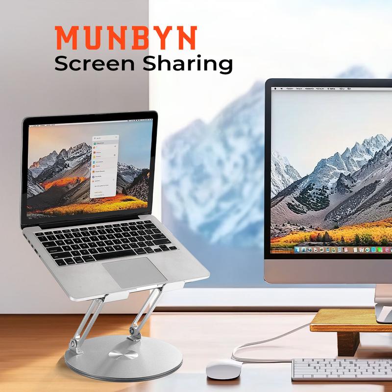 【Valentine’s Day Gifts – MUNBYN 360° Rotating Laptop Stand】Adjustable Foldable Aluminum Laptop Stand, 2-in-1 Multifunctional Laptop Stand Hub for Gaming laptop & Mobile stand,Gray