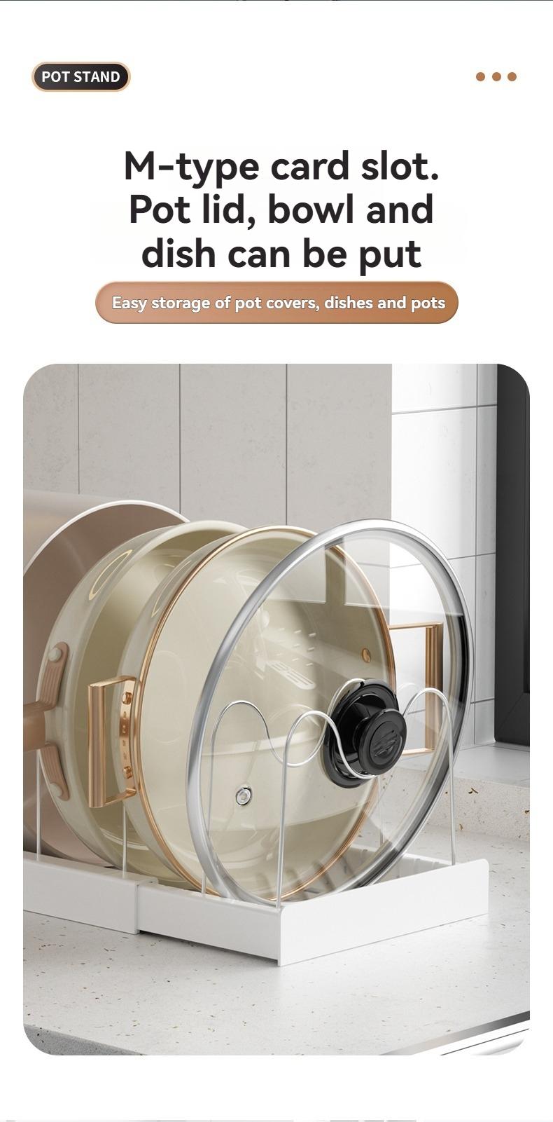 Kitchen Storage Rack Stainless Steel Pot Bowl Dish Organizer, Detachable Kitchen Shelf, Durable & Space-Saving Design