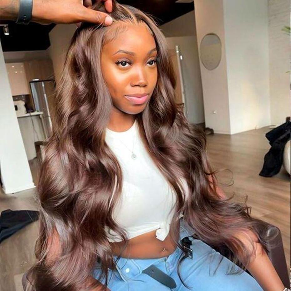 30 32Inch Chocolate Brown 13x4 Lace Front WIgs 13x6 Lace Hair Wigs Preplucked Color #4 Wigs On Sale For Women Bling Hair