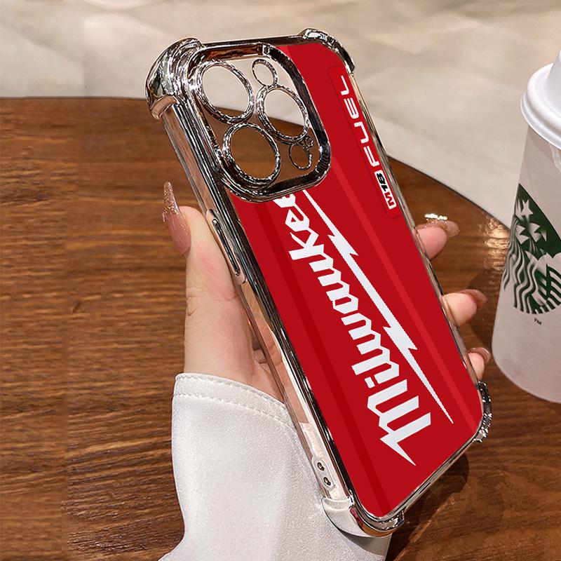 Designed for iPhone 16/15/14/13/12/11 Pro Max Plus Electroplating luxury transparent four corner anti drop and shockproof phone case Red Pattern Milwaukee Phone Case 010 face phone case Protector Screen Protector Protection Cover