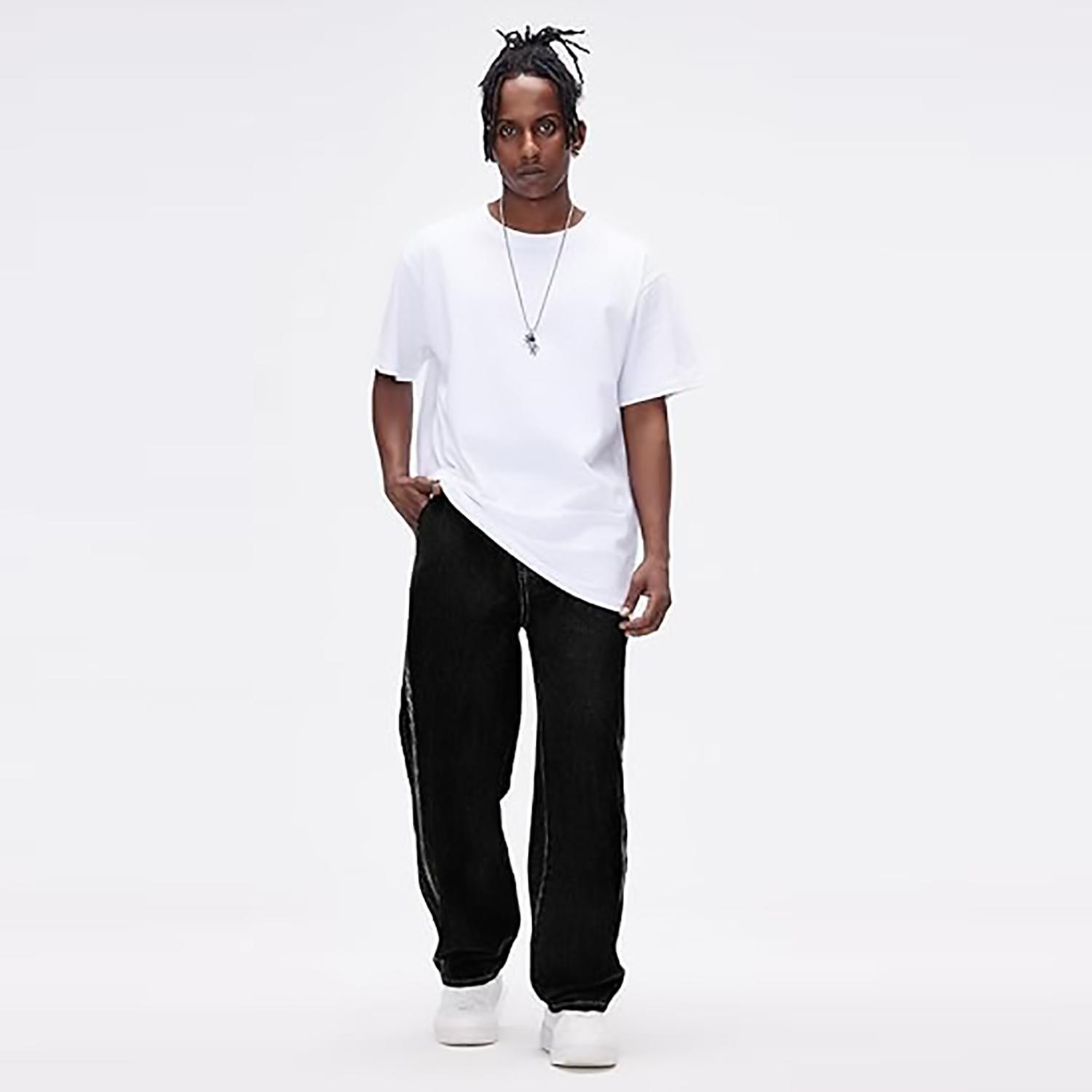 Men's Straight Leg Denim Pants Loose Fit Wide Leg Baggy Jeans Hip Hop Streetwear Trousers