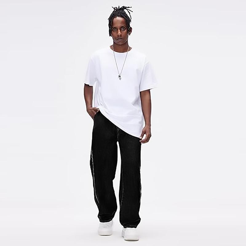 Men's Straight Leg Denim Pants Loose Fit Wide Leg Baggy Jeans Hip Hop Streetwear Trousers