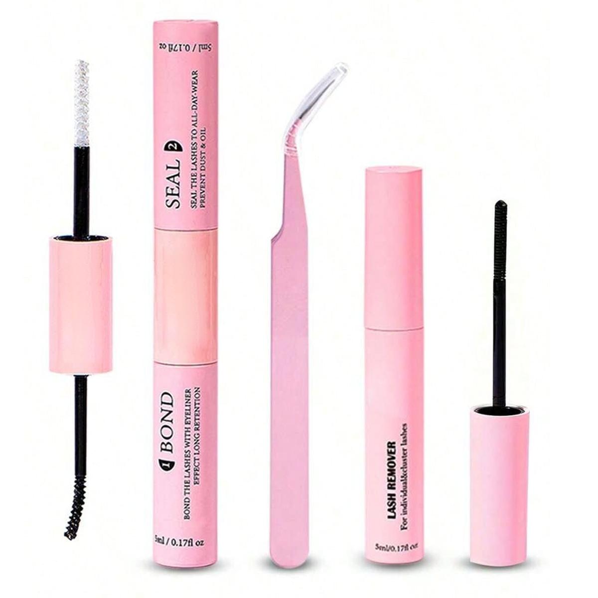 Lash Bond & Seal 10ml Individual Lash Glue, Eyelash Glue Extension, Lashes Adhesive, Super Strong Hold, DIY Lash Extension Kit with 5ml Glue Remover & Tweezers, 48–72 Hour Waterproof Wear for Lash Clusters
