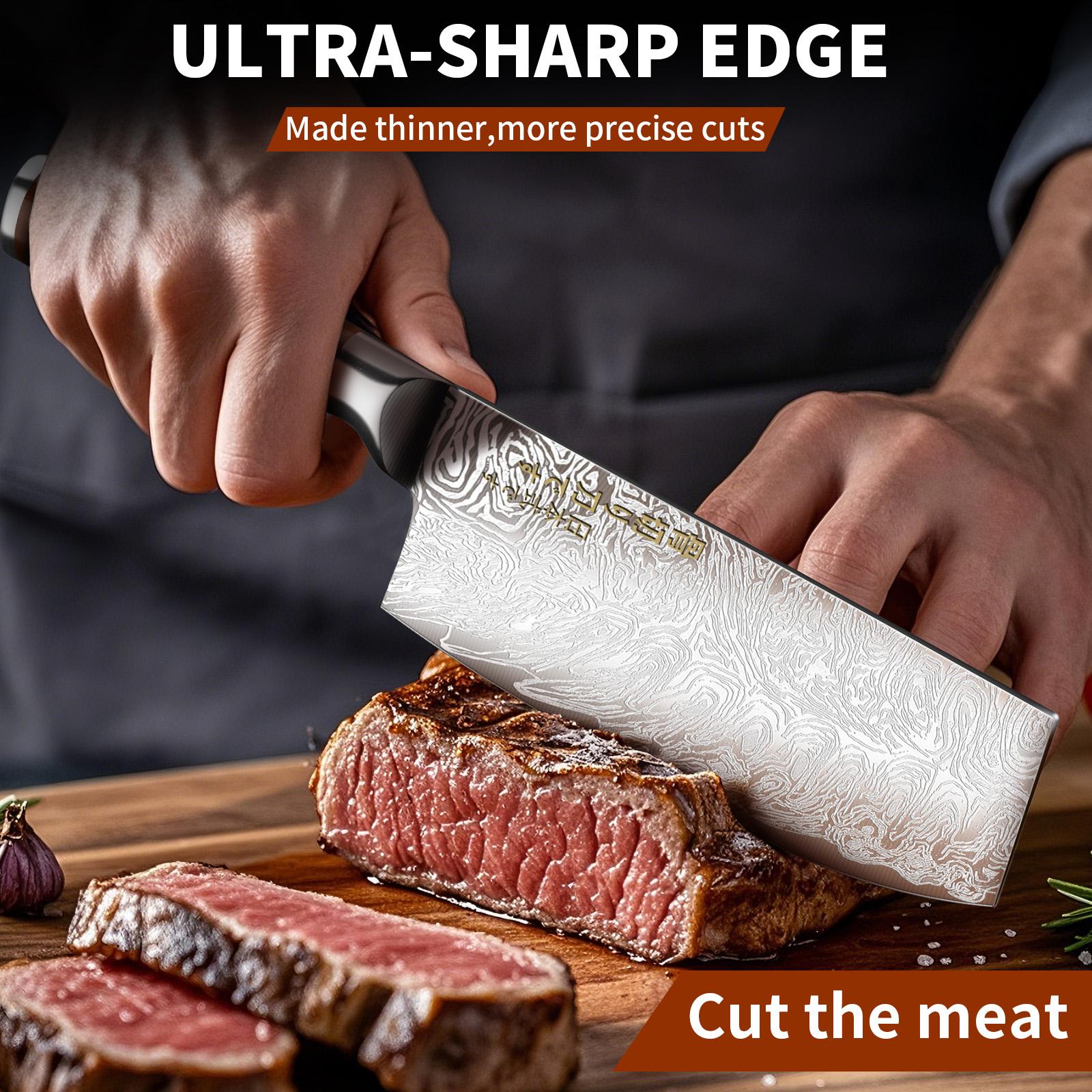 Japanese All Steel Kitchen Knives Block Set, Sharp Blade Chef Knife with Imitation Wooden Handle, Professional Cutting Tool for Bone, Meat, Fish, Vegetables. Ideal Chef Christmas Gift.