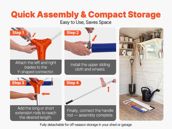 VEVORSnowRoofRake, 17inAluminumBlade, 4.1-17.2ftAdjustableRoofSnowScraperwithWheelsSlide, LightweightSnowsRemovalToolforHouseRooftopLeavesDebrisClearing