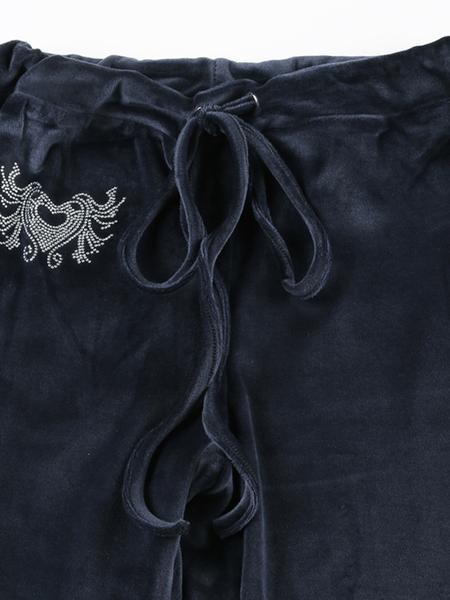 Vintage Y2K Heart Rhinestone Velvet Low Waist Flare Pants Women, Slim-Fitting All Season Fashion, Moderate Fabric Style