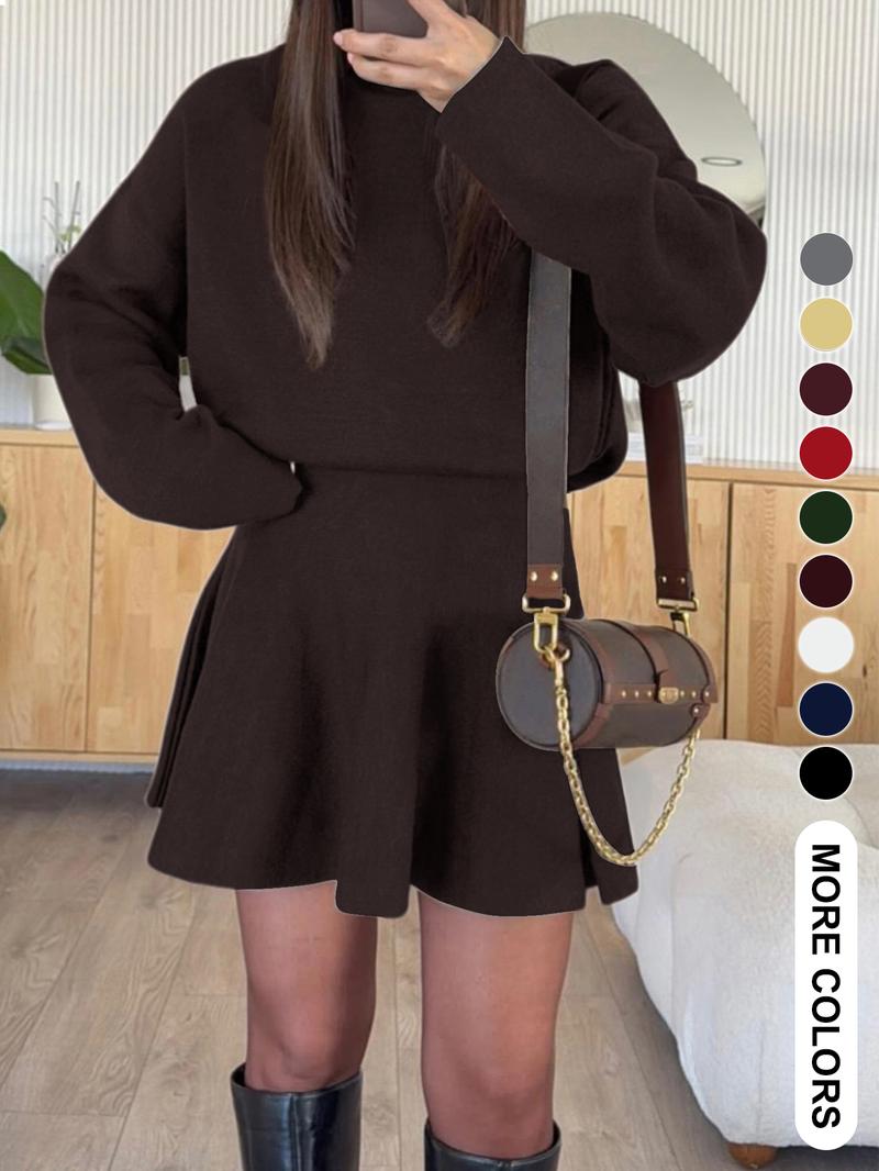 Women's Casual Mock Neck Sweater Dress, Fall/Winter Long Sleeve Solid Loose-Fitting Knit Dress Women's Casual Mock Neck Sweater Dress, Fall/Winter Long Sleeve Solid Loose-Fitting Knit Dress