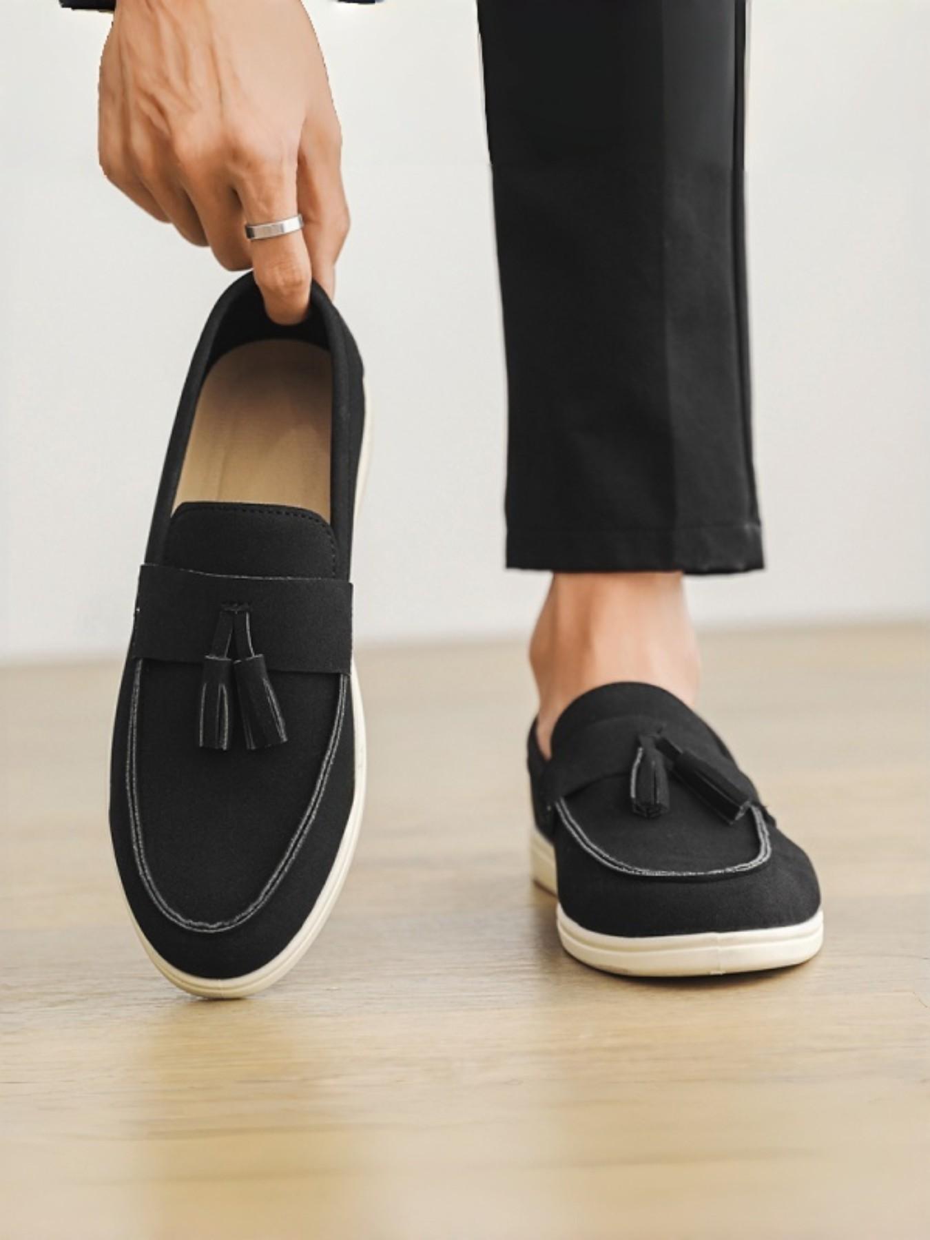 Men's Canvas Loafer Shoes with Fringe, Casual Slip-On Design, Soft Sole, Perfect for Daily Commute & Lazy Wear