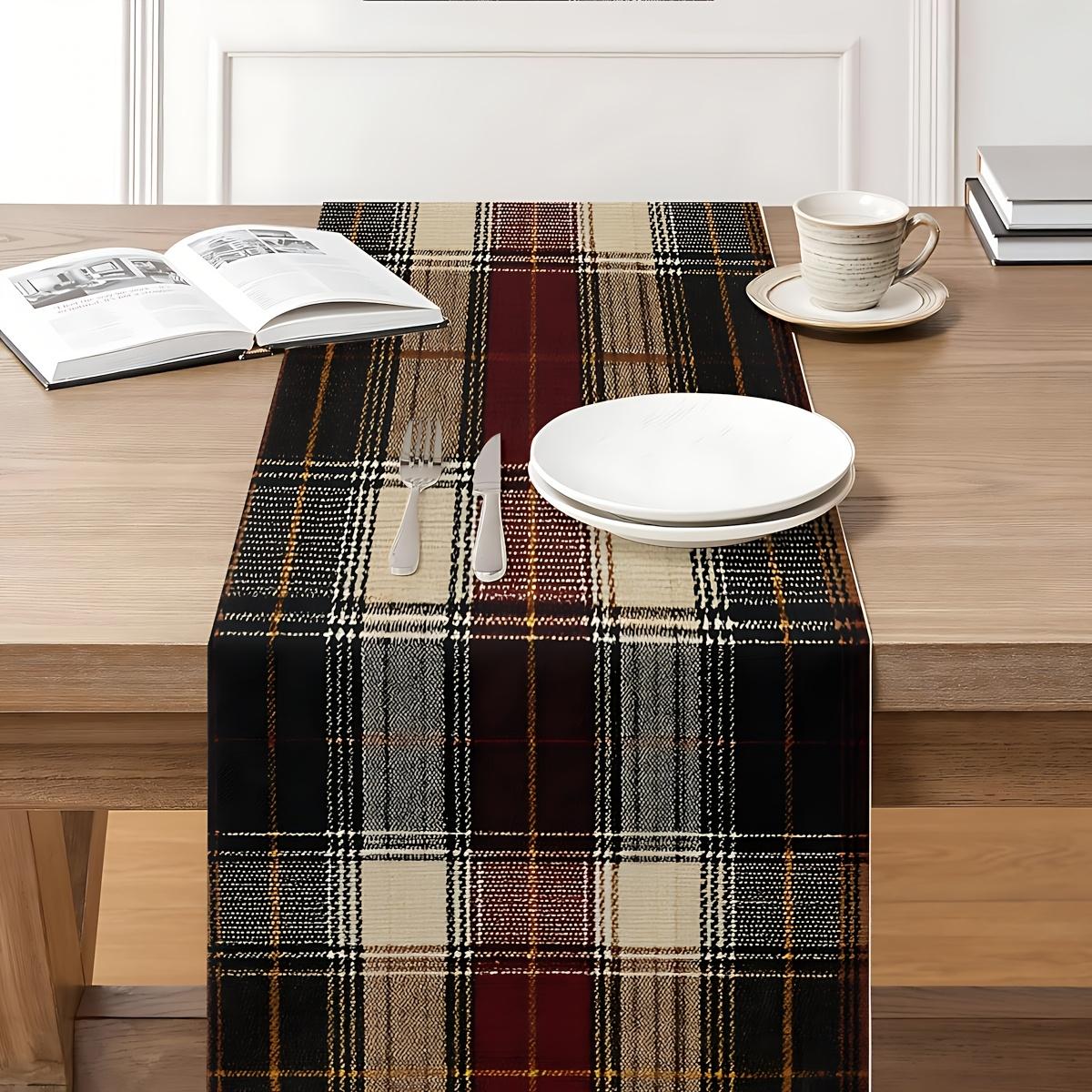 Classic Plaid Table Runner, 2D Flat Printing, Wine, Indoor Outdoor Decor, Holiday Party Gift, Living Room Dining Table